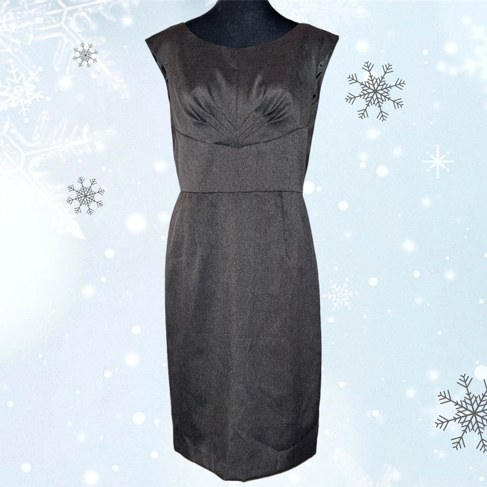 Karin Stevens professional grey sheath style midi exciting stitching at bust